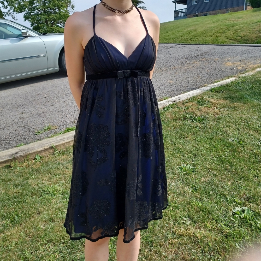 Colbalt blue/black babydoll dress by "City Studio"